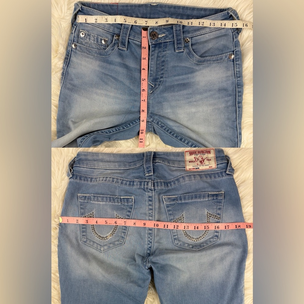 True Religion ‘Capri’ Cropped Jeans ~ in Light Blue Wash w/ Studs ~ Size 28 - Picture 6 of 16
